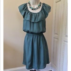 J Crew Blue Silk Ruffle Dress